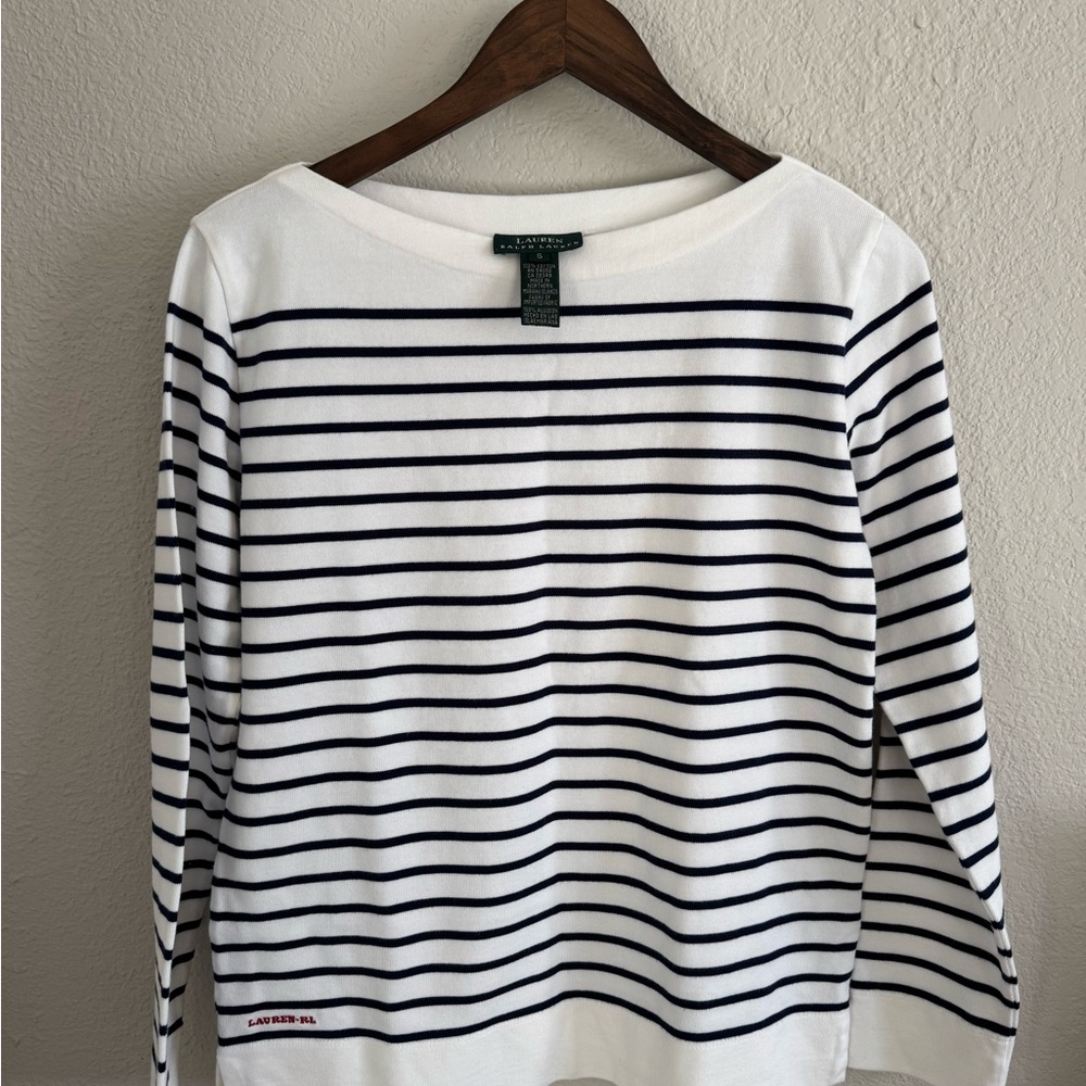 Ralph Lauren 100% cotton navy and white boatneck top